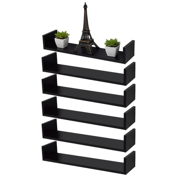 Kit 6 Prateleiras U 50 X 20cm Preta Suporte Invisível