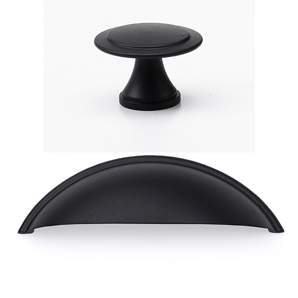 Kit 6 Puxadores Concha Preto + Kit 10 Puxadores Redondo - Pre