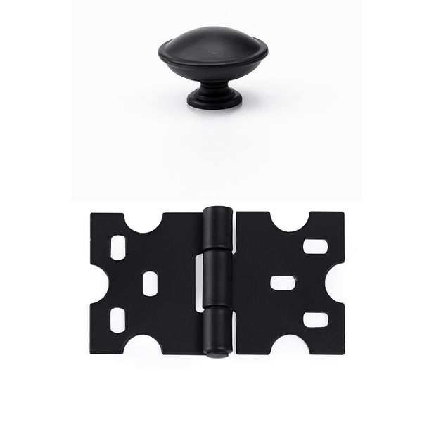 Kit 6 Puxadores Redondos + 12 Dobradiças Mexicana - Preto Fos