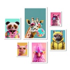 Kit 6 Quadros Bichos Fashion De Óculos - Com Vidro Moldura Br