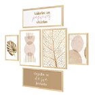Kit 6 Quadros Com Moldura Frases Folhas Moderno Quarto Sala E