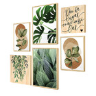 Kit 6 Quadros Decorativos Folhas Plantas Verdes Sala Frases