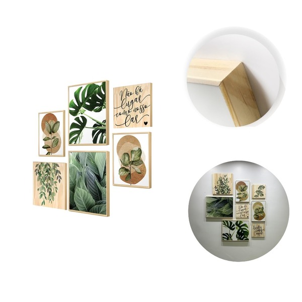 Kit 6 Quadros Decorativos Folhas Plantas Verdes Sala Frases