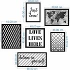 Kit 6 Quadros Decorativos Geométrico Preto E Branco Frases