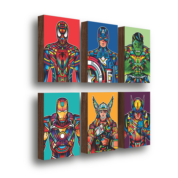 Kit 6 Quadros Decorativos Heróis Marvel 20x30cm