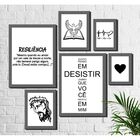 Kit 6 Quadros Decorativos Religioso Cruz Frases Cinza
