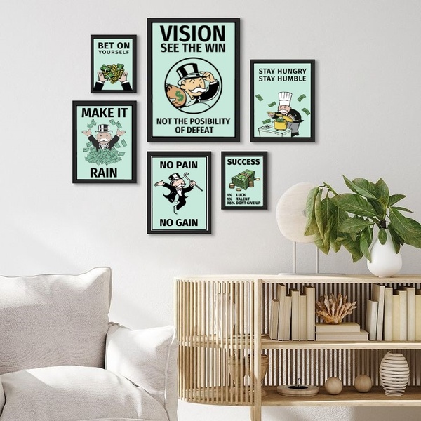 Kit 6 Quadros Empreendedor - Sr. Monopoly - Com Vidro Moldura