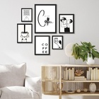 Kit 6 Quadros Minimalistas Café - Com Vidro Moldura Branca