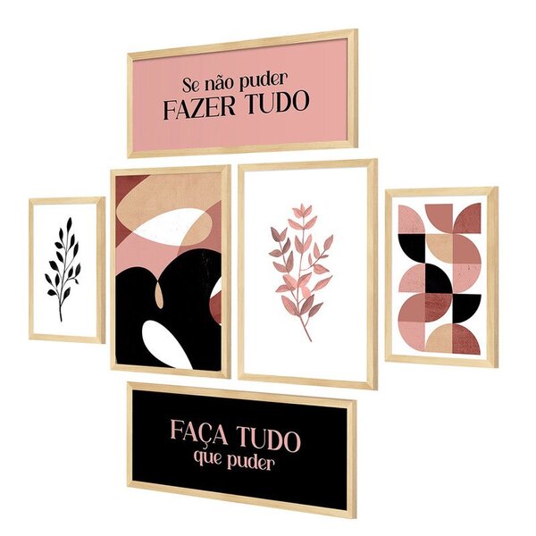 Kit 6 Quadros Para Decoração Frases Ramos Geométrico Sala