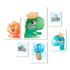 Kit 6 Quadros Quarto Infantil Dino Baby Moldura:madeira Preta