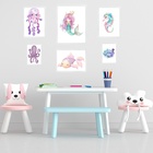 Kit 6 Quadros Quarto Infantil Menina - Fundo Do Mar Moldura P