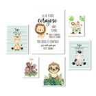 Kit 6 Quadros Quarto Infantil Safari - Cristão Moldura:madeir