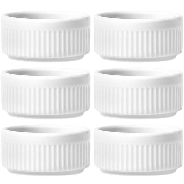 Kit 6 Ramekins Molheiras Porcelana Canelado Germer Branco Cre