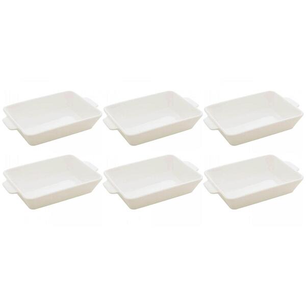 Kit 6 Refratários 23,5x15x5cm Travessa Porcelana Branca Com A