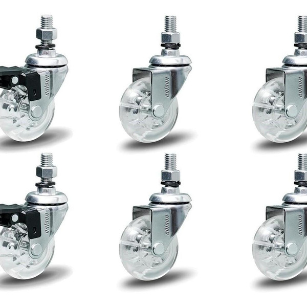 Kit 6 Rodízio Silicone Pvc Gel Cristal Parafuso 2" 50mm 2 Com