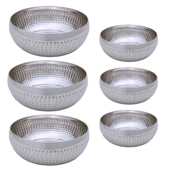 Kit 6 Saladeiras Tigela Bowl Inox Martelado 18 E 25cm