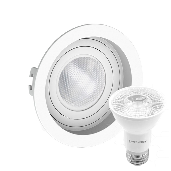 Kit 6 Spot Embutir Redondo Recuado Par20 Branco + Lâmpada Led