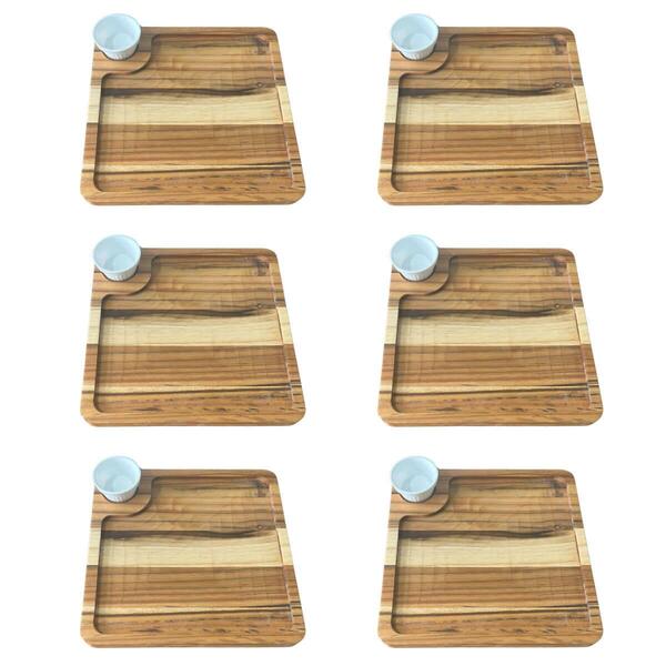 Kit 6 Tábuas Para Servir Hambúrguer Ramekin 30ml Teca 22,5cm