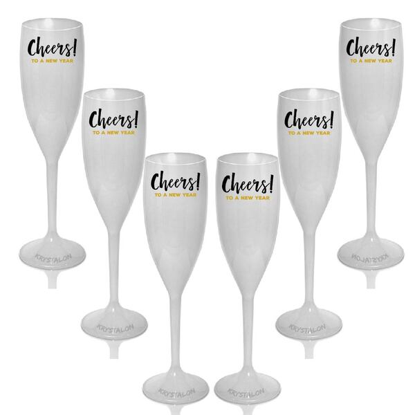 Kit 6 Taças Champagne Brancas Personalizadas Cheers