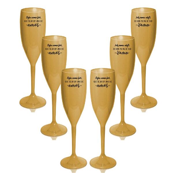 Kit 6 Taças Champagne Douradas Personalizadas Seja Como For...