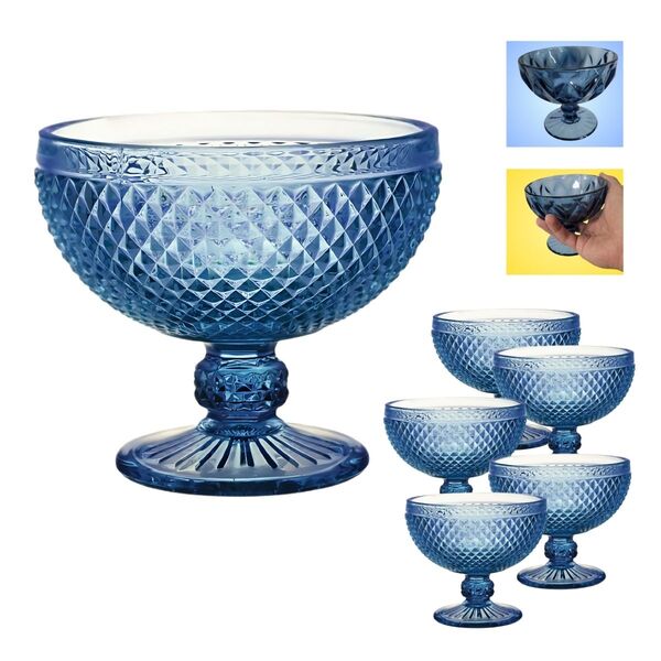Kit 6 Tacas De Sobremessa - Vidro Bico De Jaca Azul Conjunto