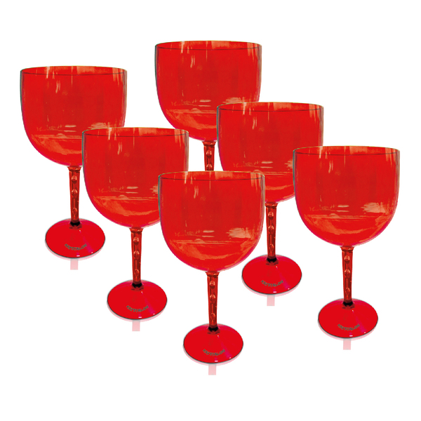 Kit 6 Taças Gin Vermelho Translúcido Acrílico Poliestireno