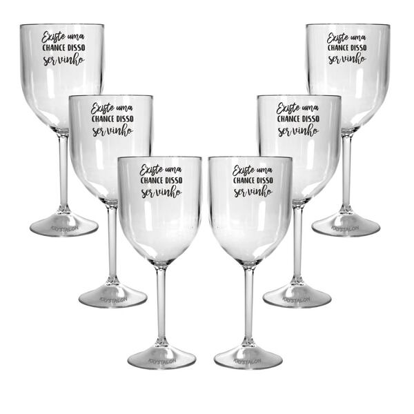 Kit 6 Taças Vinho Acrílico Personalizadas - Chance De Ser Vin