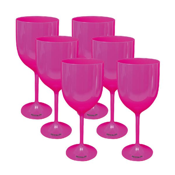 Kit 6 Taças Vinho Rosa Acrílico Poliestireno
