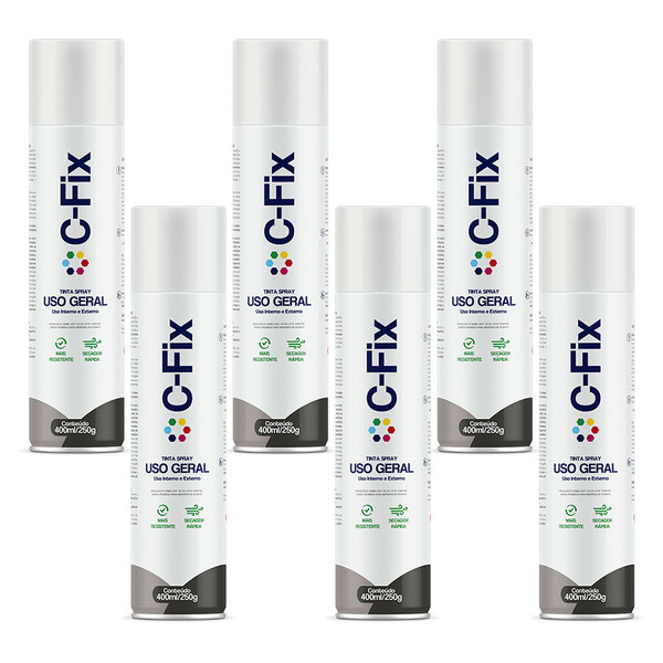 Kit 6 Tintas Spray Branco Brilhante Uso Geral 400ml C-fix