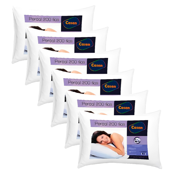 Kit 6 Travesseiros 200 Percal Fios Fibra Siliconada Casen Bra