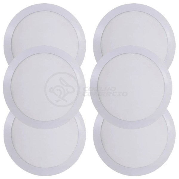 Kit 6 Un - Plafon Painel Led Redondo De Embutir Slim Luz Fria