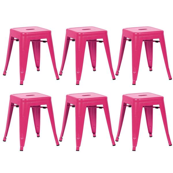 Kit - 6 X Banquetas Baixas Iron Tolix - 45 Cm - Rosa Pink