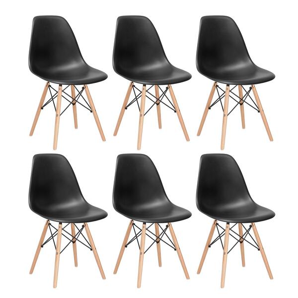 Kit - 6 X Cadeiras Charles Eames Eiffel Dsw - Base De Madeira