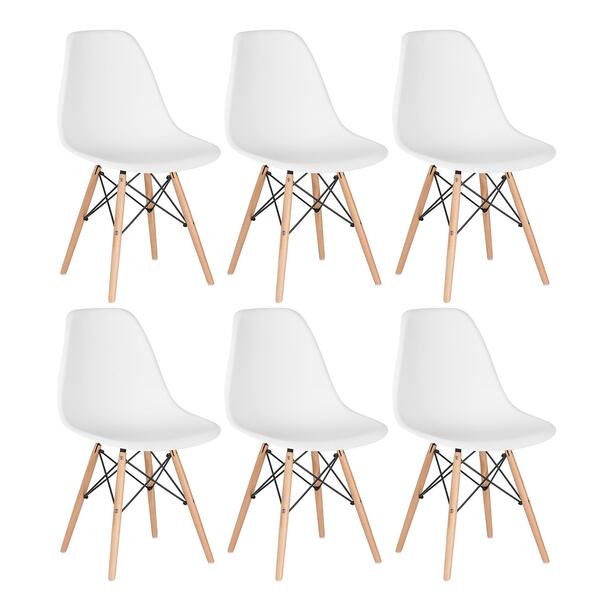 Kit - 6 X Cadeiras Charles Eames Eiffel Dsw - Base De Madeira