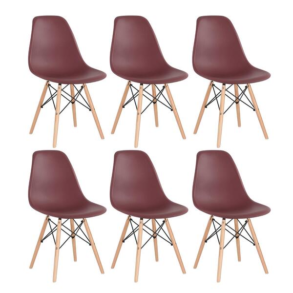 Kit - 6 X Cadeiras Charles Eames Eiffel Dsw - Base De Madeira