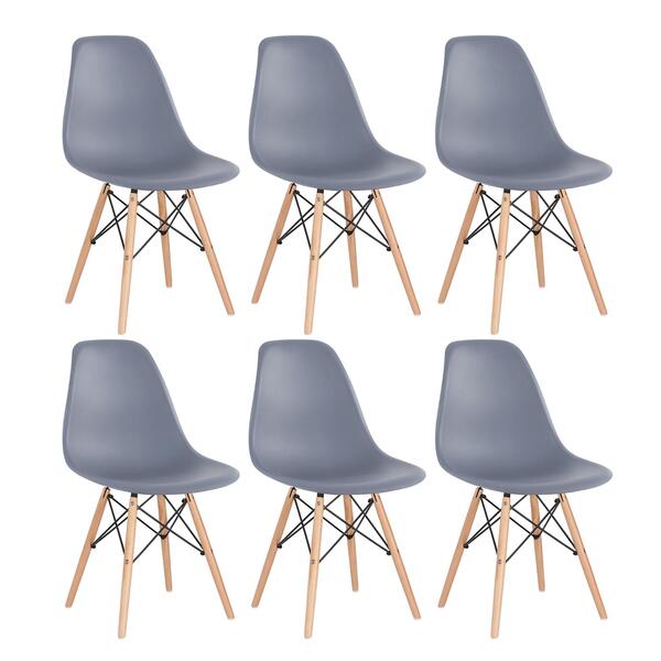 Kit - 6 X Cadeiras Charles Eames Eiffel Dsw - Base De Madeira