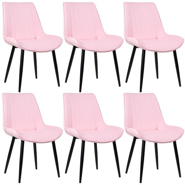 Kit - 6 X Cadeiras Estofadas Chicago - Rosa Claro