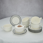 Kit 6 Xícaras Cerâmica Chá Café Pires Black & White 250ml