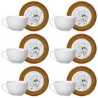 Kit 6 Xícaras Cerâmica Chá Café Pires Flor Minimalista 250ml