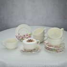 Kit 6 Xícaras Cerâmica Chá Café Pires Flores Rosa 250ml