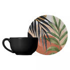 Kit 6 Xícaras Cerâmica Chá Café Pires Folhas Palmeira 250ml