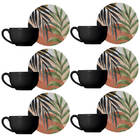 Kit 6 Xícaras Cerâmica Chá Café Pires Folhas Palmeira 250ml