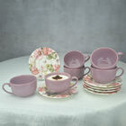 Kit 6 Xícaras Cerâmica Chá Café Pires Pink Butterfly 250ml