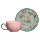 Kit 6 Xícaras Cerâmica Chá Café Pires Pink Garden 85ml