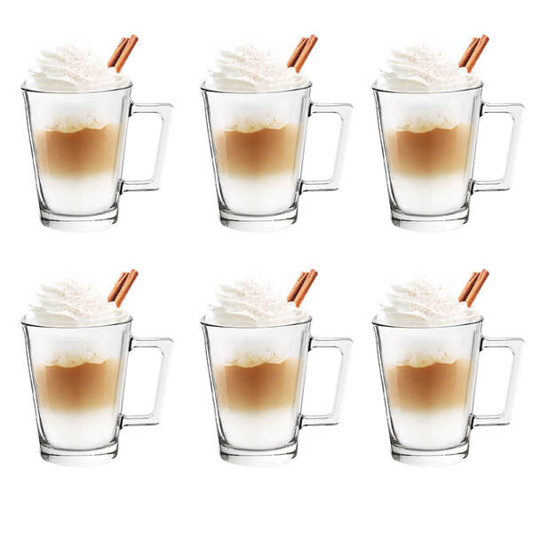 Kit 6 Xícaras De Vidro 270ml Martin Alça Quadrada