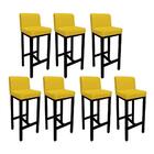 Kit 7 Banquetas Bia Suede Amarelo E Base Preta