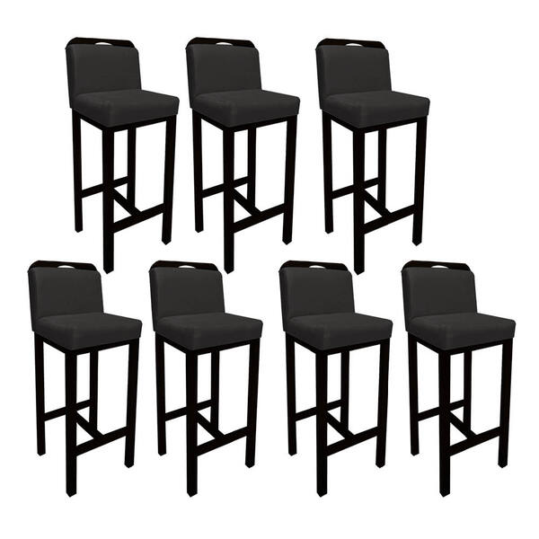 Kit 7 Banquetas Bia Veludinho Cinza Aplique E Base Preta
