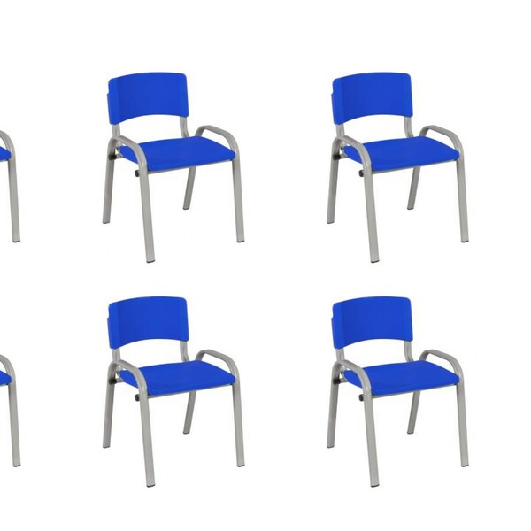 Kit 7 Cadeira Iso Infantil Creche, Escola Base Cinza Azul