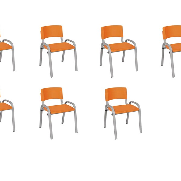 Kit 7 Cadeira Iso Infantil Creche, Escola Base Cinza Laranja