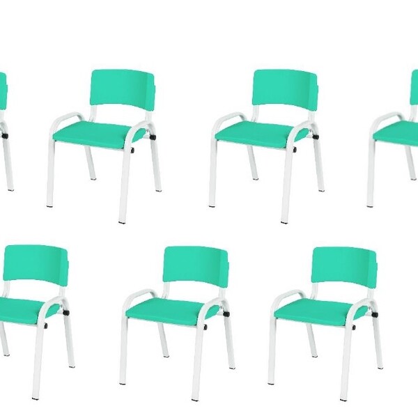 Kit 7 Cadeiras Infantil Iso, Escola, Base Branco- Verde Água